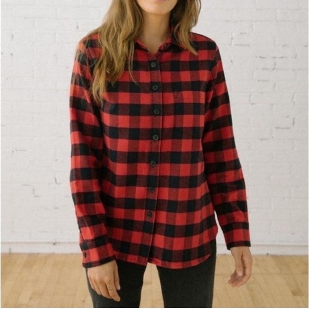 TRADLANDS Red Black Buffalo Plaid Flannel Shirt Long Sleeve Button Up Women's XL